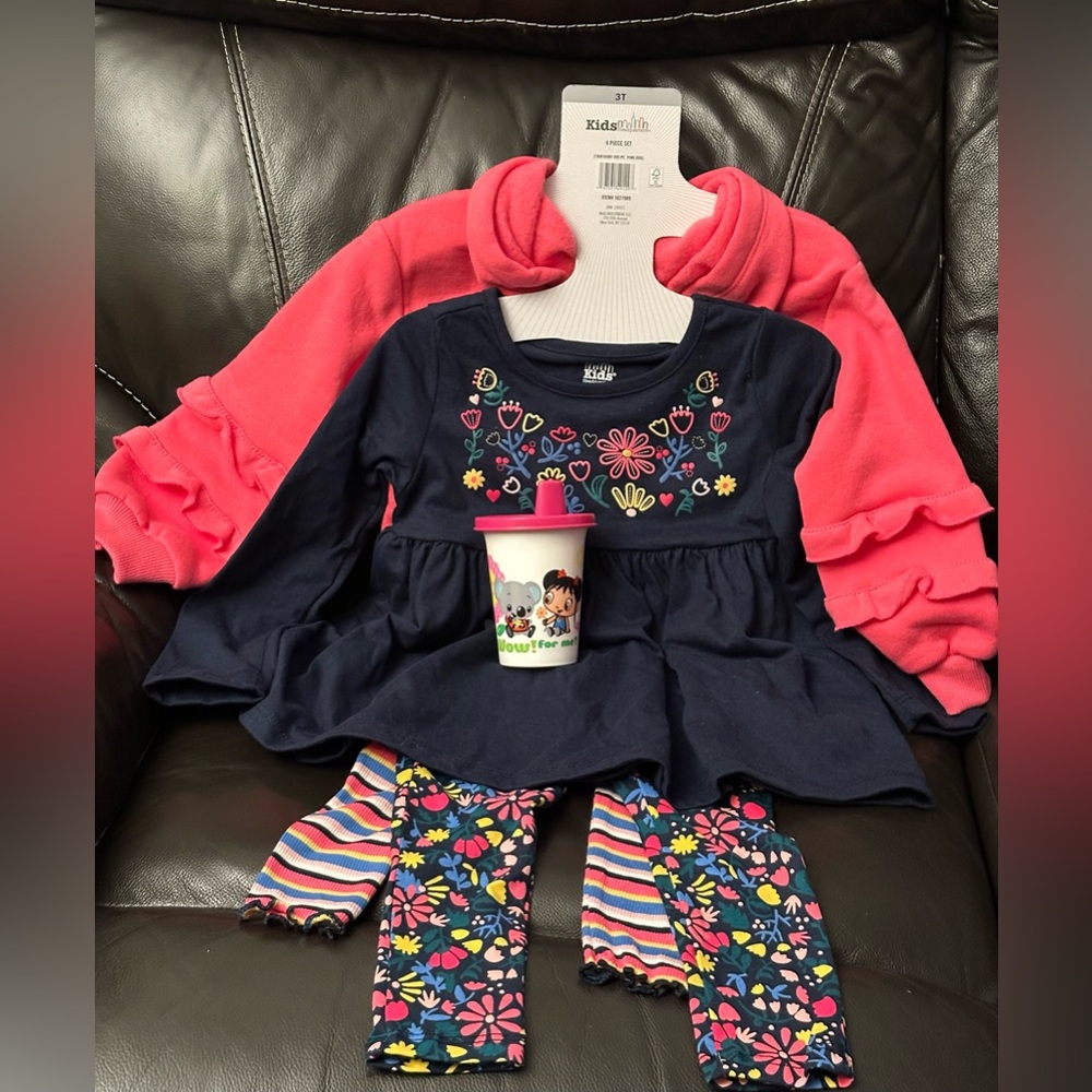 Kids Headquarters Navy and Pink Floral Matching Set